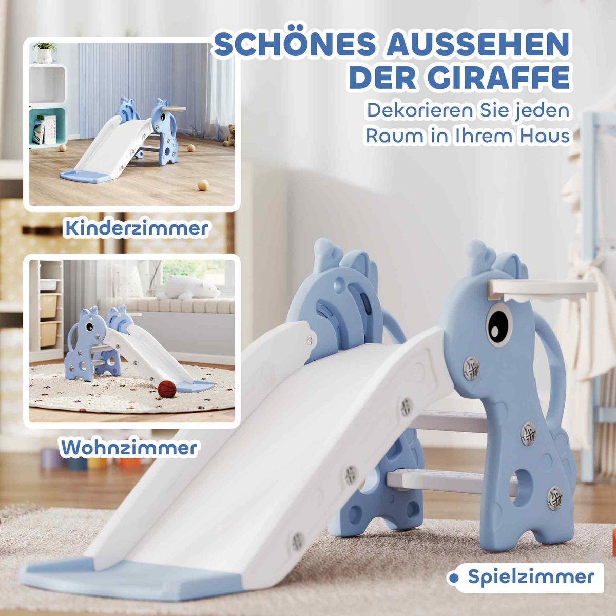 KINDERRUTSCHE, 3 in 1, Kleinkinderrutsche mit Basketballkorb, Basketball, Blau - Blau, Kunststoff (51.5/52/106cm) - AIYAPLAY