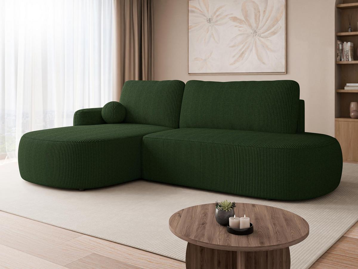 ECKSOFA Loridu O Cord, Seite: Links - Dunkelgrün/Schwarz, Holz/Kunststoff (274/174cm) - MIRJAN24
