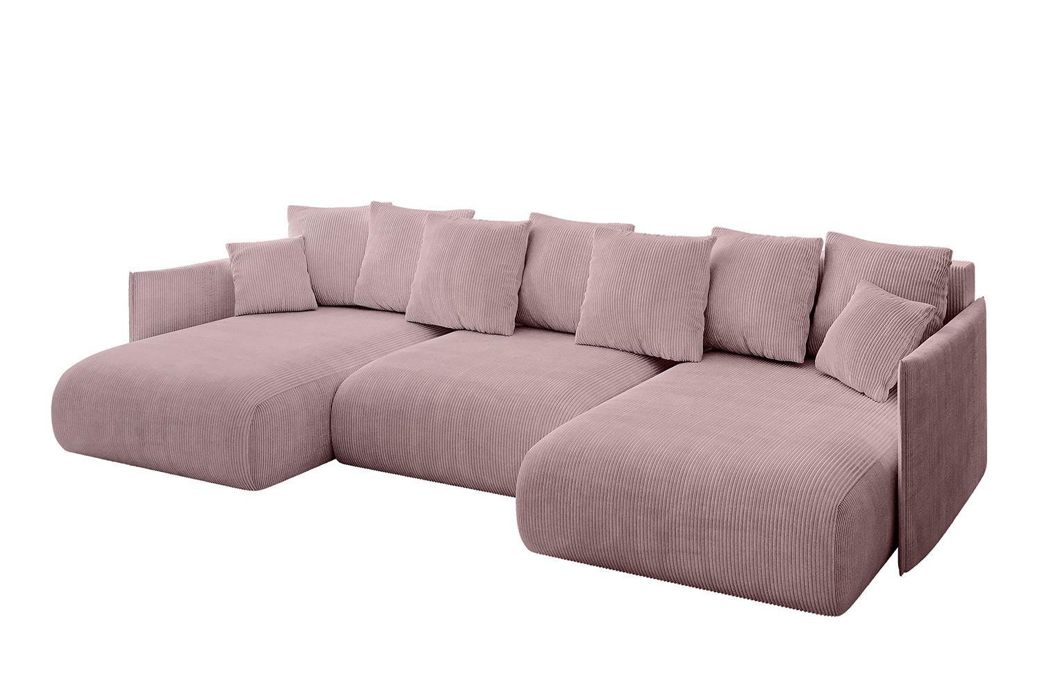 WOHNLANDSCHAFT mit Schlaffunktion und Bettkasten ONESK-U 317x177x72 Rosa Cord - Rosa, Holzwerkstoff/Kunststoff (317/72/177cm) - ALTDECOR
