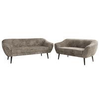 SITZGARNITUR PIRS 3+2 - Hellbraun Cord - Schwarze Beine - Hellbraun/Schwarz, Holzwerkstoff/Textil (180/75/74cm) - MKS