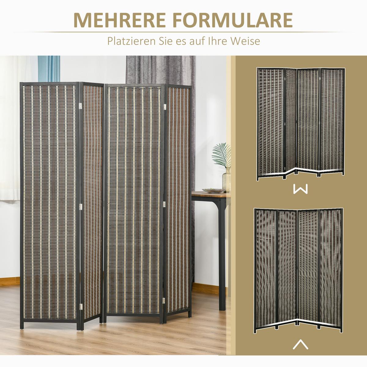 PARAVENT 4-teilig 180 x 180 cm, Braun - Braun, Holzwerkstoff (1.9/180/1.9cm) - HOMCOM