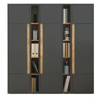 AKTENSCHRANK Set 5-teilig grau matt, Eiche Wotan 190 x 200 cm, Schrank-Regal-Kombination mit 25 Fächern - Eiche Wotan/Schwarz, Holzwerkstoff/Kunststoff (190/200/40cm) - Furn.Design