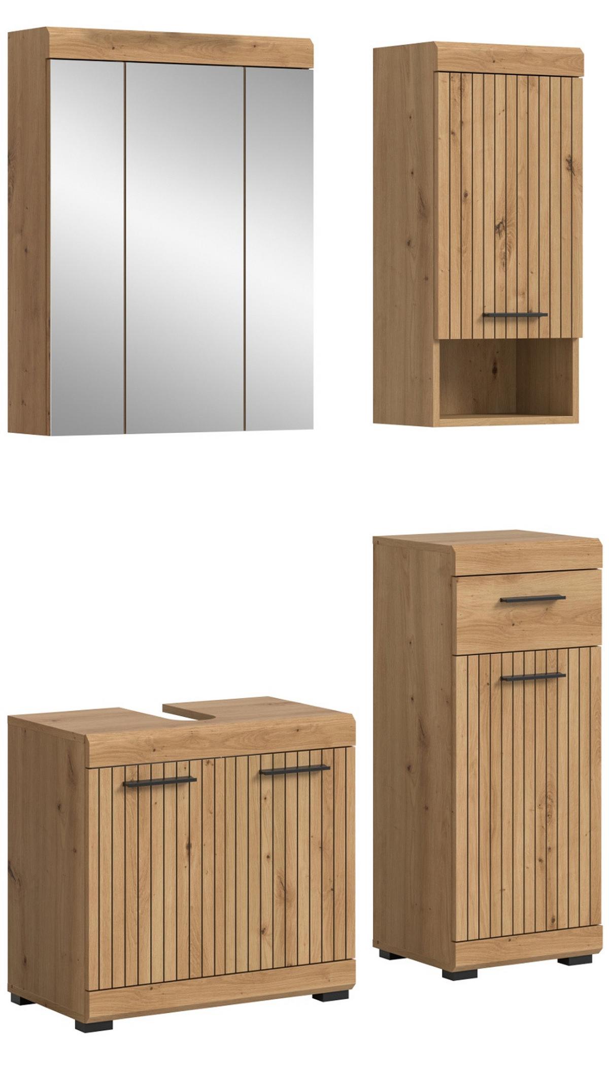 BADMÖBEL-SET 4-teilig Eiche Artisan 112 x 191 cm, Badkombination modernes Design - Schwarz/Eiche Artisan, Glas/Holzwerkstoff (112/191/34cm) - Inn.Furn