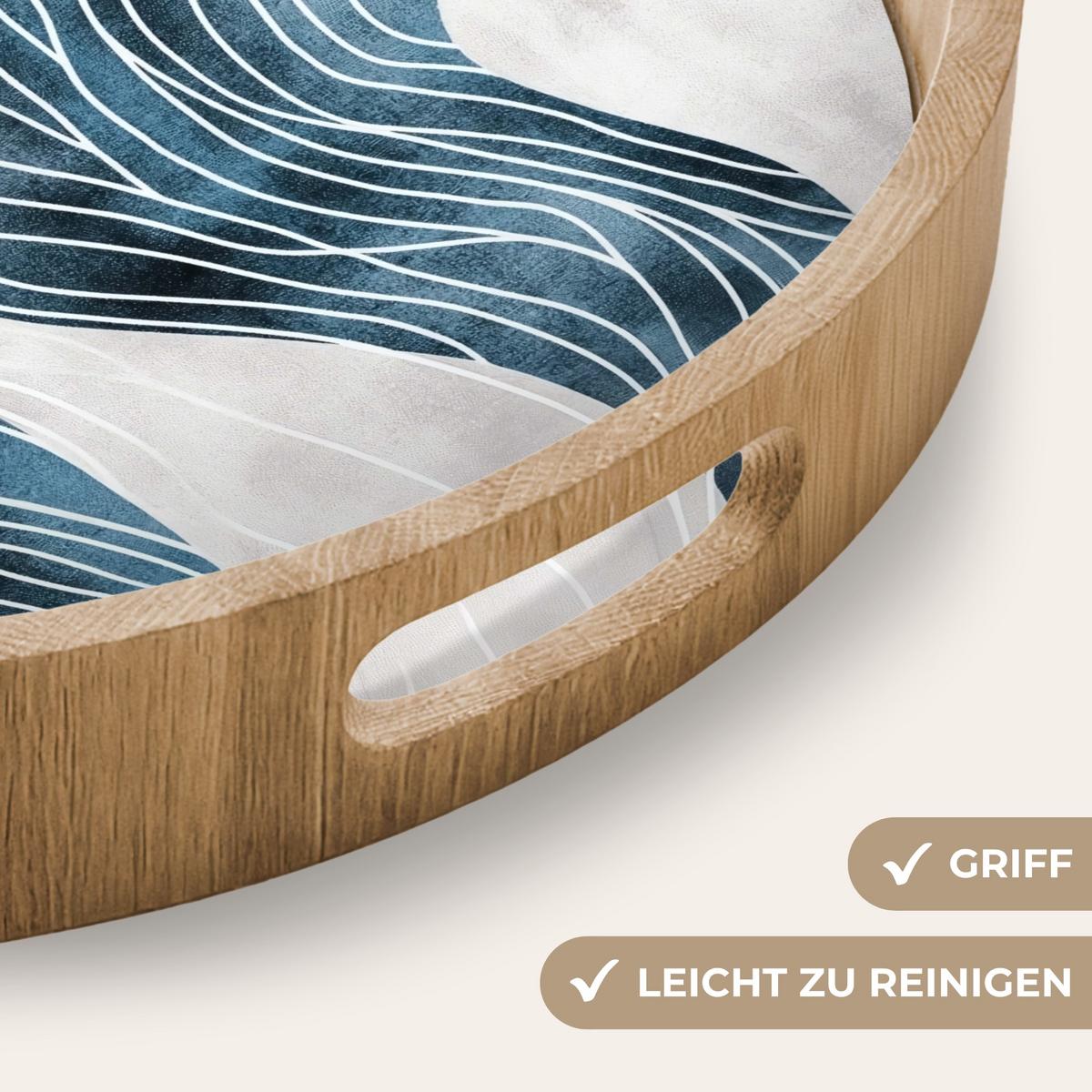 TABLETT Linien - Wellen - Abstrakt - Grau 40x40 cm - Blau, Holz (40/5/5cm) - OnlyWow
