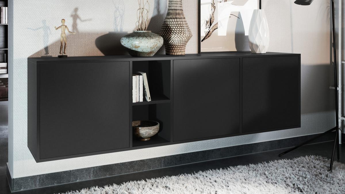 SIDEBOARD Cuba Türen in Schwarz matt - Schwarz, Holzwerkstoff (182/53/35cm) - Vladon