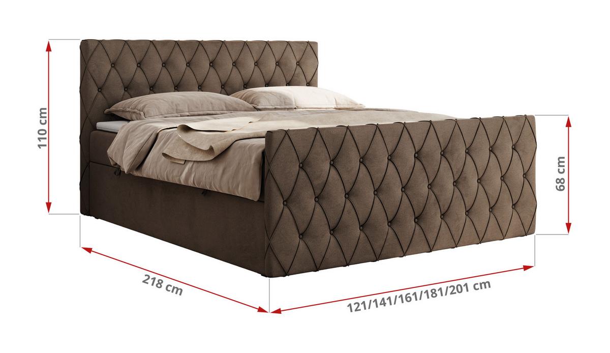 BOXBETT MIREN DUO 140/200 - Braun Velvet - H3 - Braun, Holz/Textil (140/200cm) - MKS