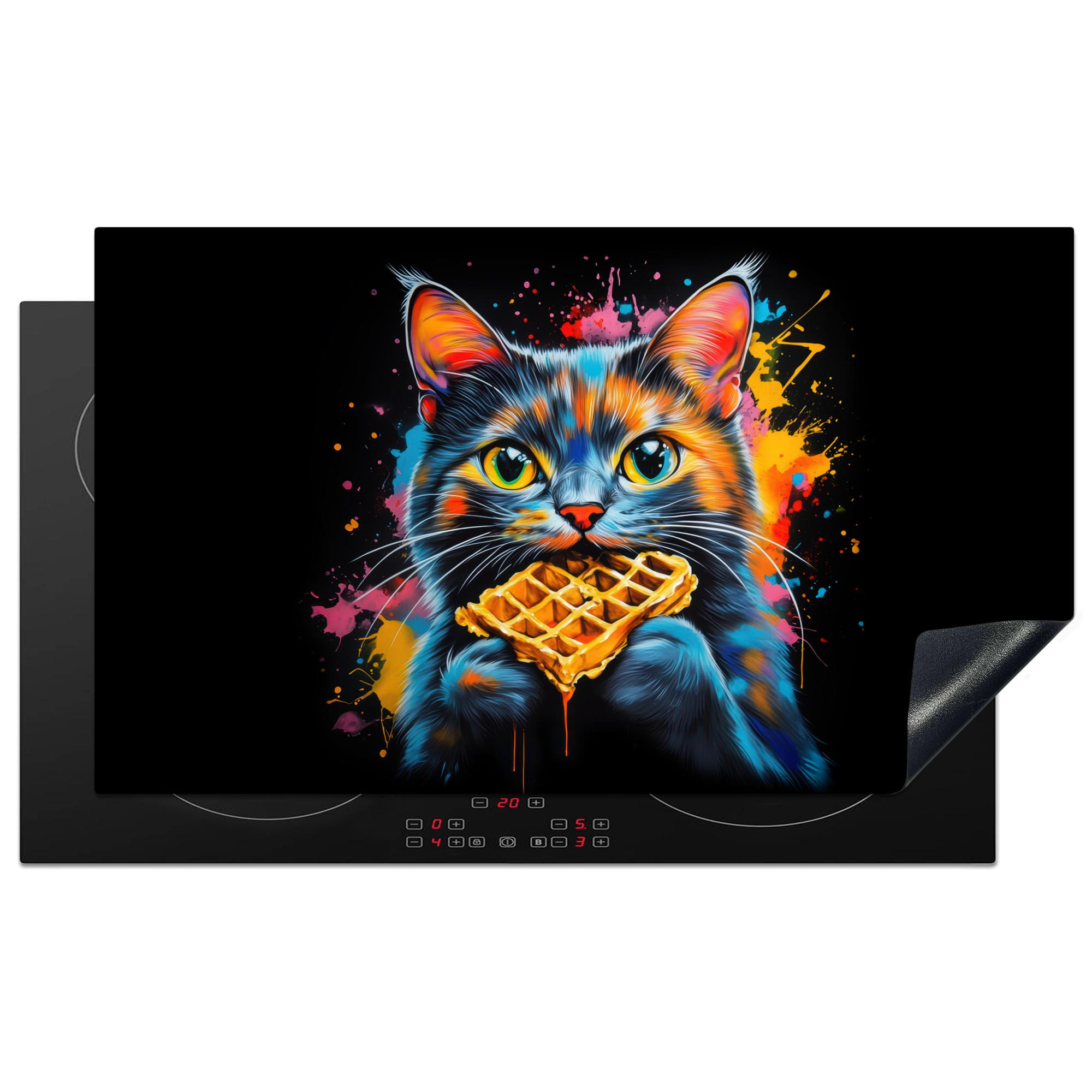HERDABDECKPLATTE Katze - Graffiti - Bunt - Waffel - Essen Ceranfeldabdeckung 90x52 cm - Multicolor, Kunststoff (90/52/0.2cm) - MuchoWow