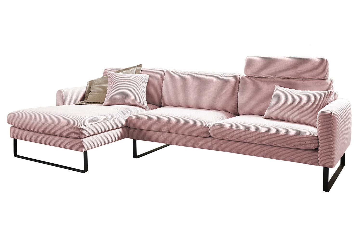 ECKSOFA RICARDA Pink Cord - Schwarz/Rosa, Textil/Metall (298/154cm) - KAWOLA