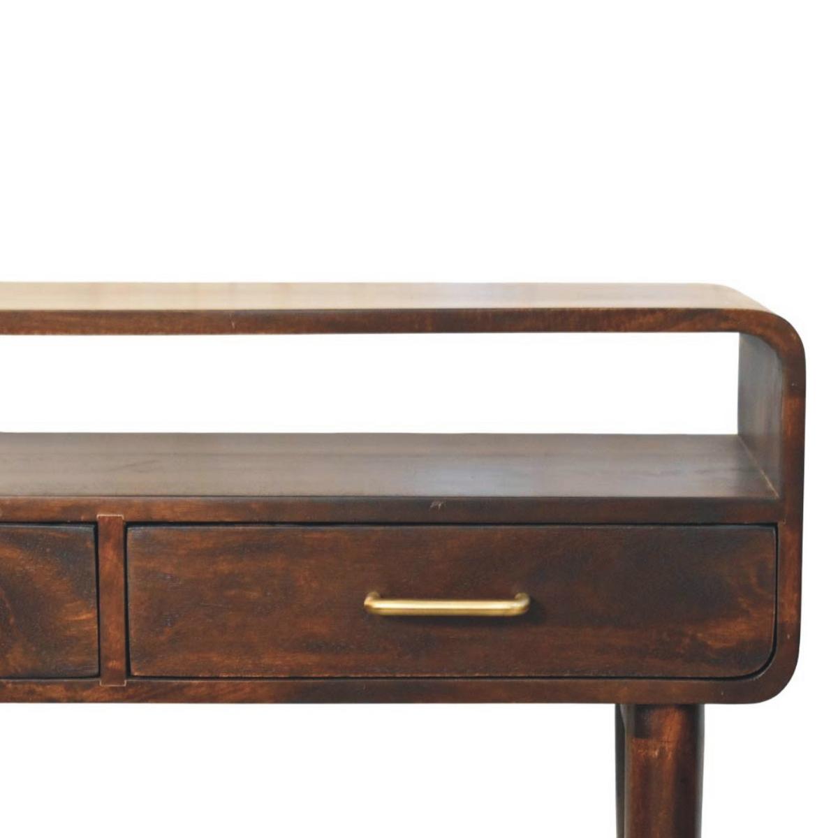 KONSOLE Apollo Schleife, 2 Schubladen und Offenes Fach, Dunkelbraun - Dunkelbraun/Messingfarben, Holz/Metall (35/90/90cm) - Artisan Furniture