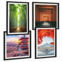 BILDER SET 4er Set - 50x50 cm & 40x60 cm Schwarzer Rahmen - Fuji-Torii-Bambuswald, Japan - Schwarz, Kunststoff (50/50cm) - TULUP