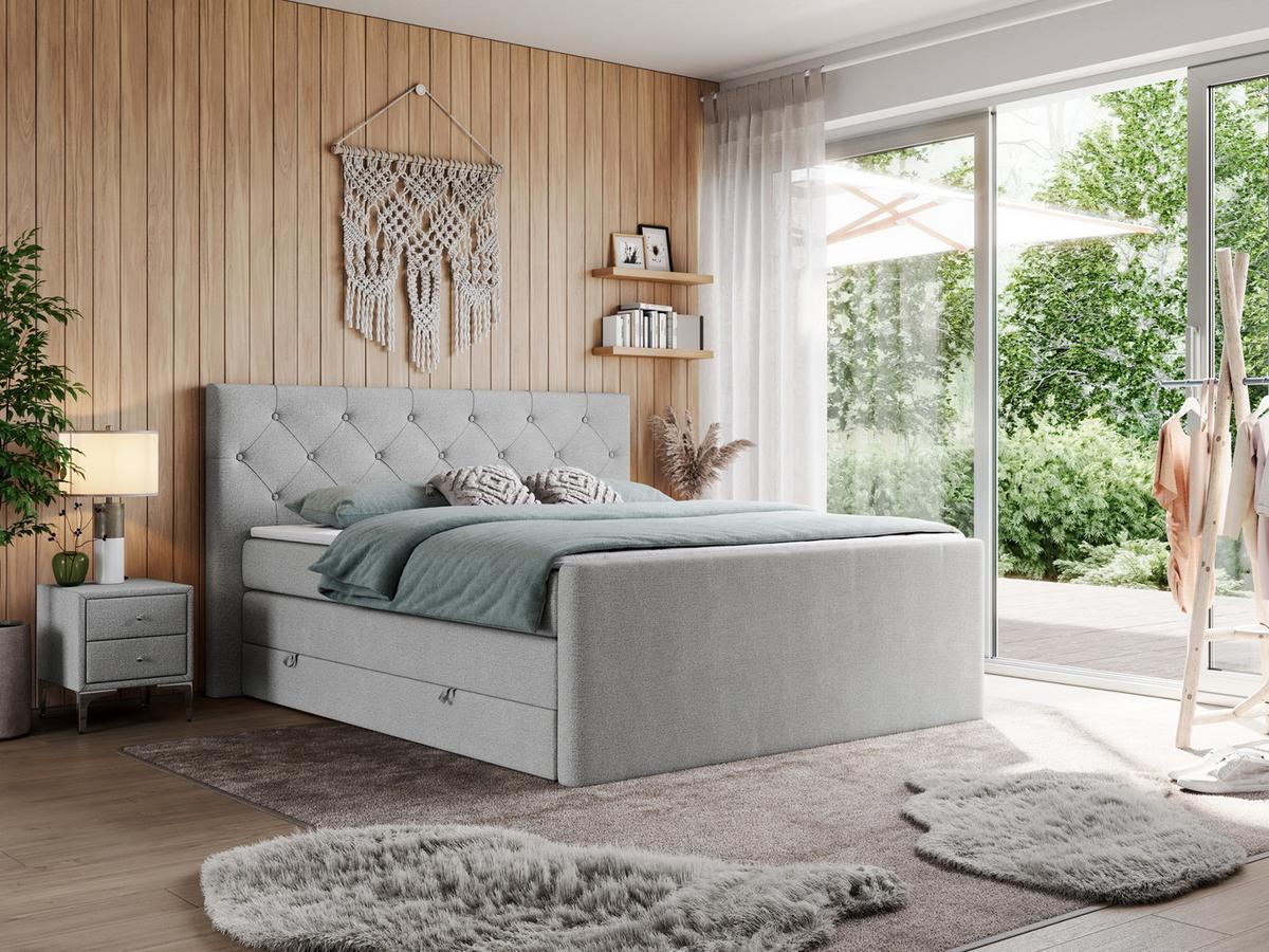 BOXSPRINGBETT KING VELEN 140/200 Hellgrau Struktur - H3 - Hellgrau, Holz/Textil (140/200cm) - MKS