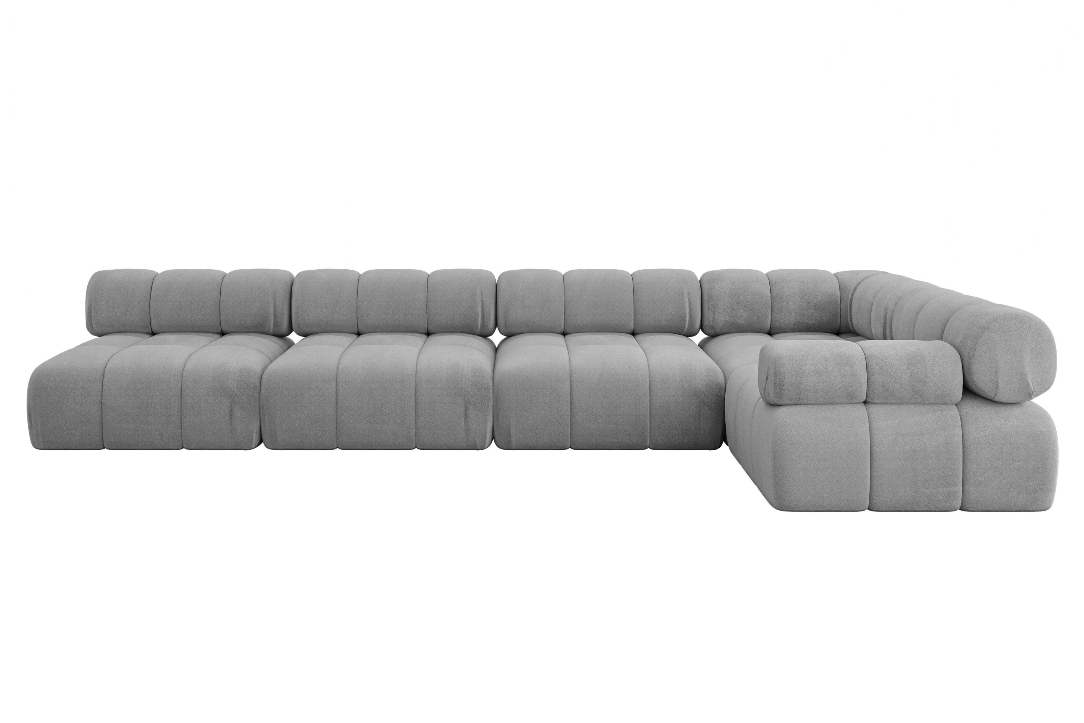 ECKSOFA modulares Sofa Mende-L3 - 380x190x70 cm Hellgrau Velours - Hellgrau, Holzwerkstoff/Textil (380/190cm) - ALTDECOR
