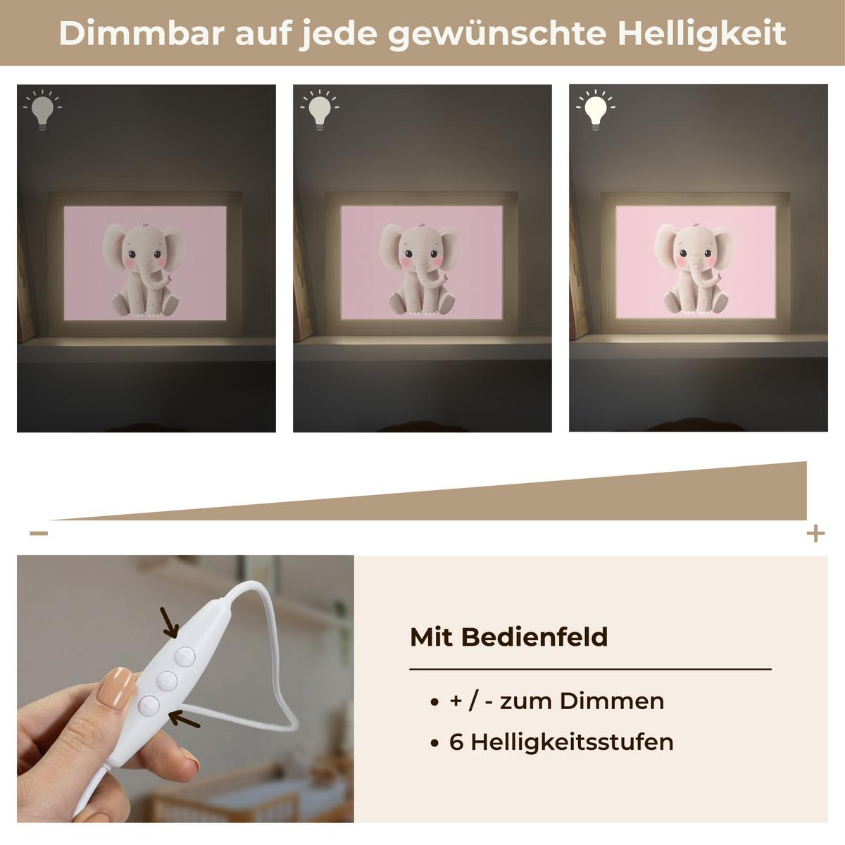 NACHTTISCHLAMPE Elefant - Baby - Rosa - Cartoon 20x15 cm - Rosa, Holzwerkstoff (8/20/15cm) - OnlyWow