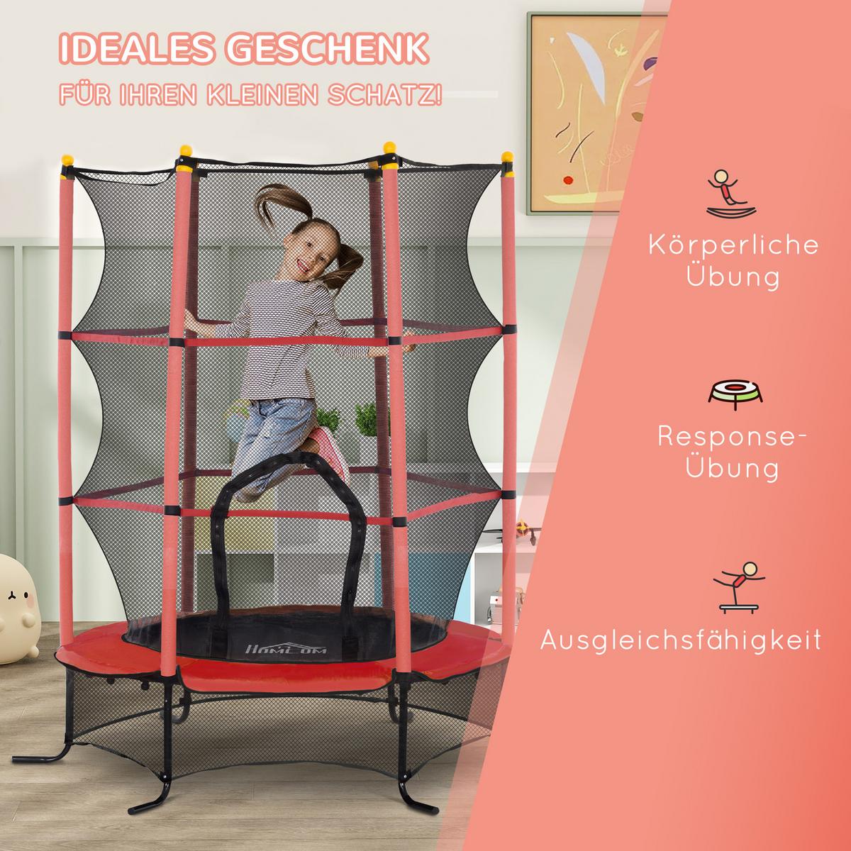 KINDERTRAMPOLIN - Rot, Kunststoff/Metall (163/163cm) - HOMCOM