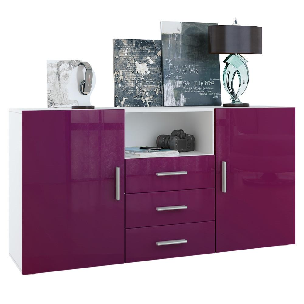 SIDEBOARD Skadu Front in Brombeer Hochglanz - Brombeere, Holzwerkstoff (138.5/71.5/35cm) - Vladon