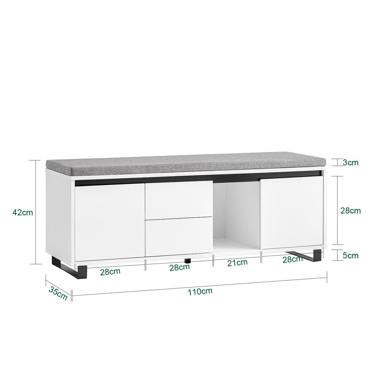 SCHUHBANK Weiß - Weiß, Holzwerkstoff/Metall (110/42/35cm) - SoBuy