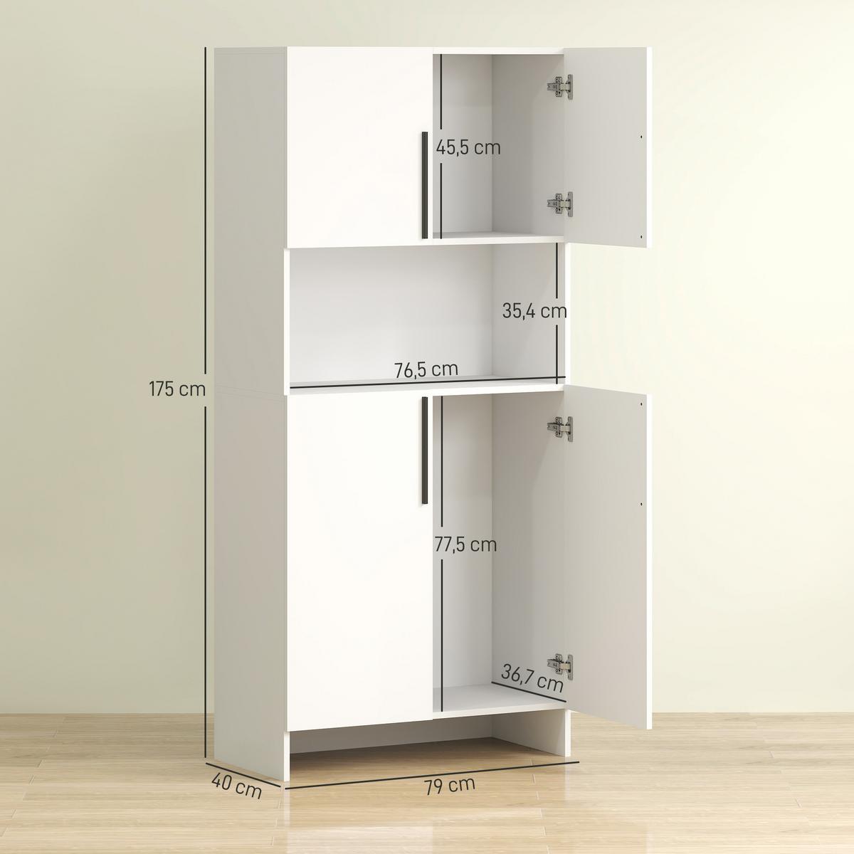 KÜCHENSCHRANK Spanlatte 79/40/175 cm Weiß - Weiß, Holzwerkstoff (40/175/79cm) - HOMCOM