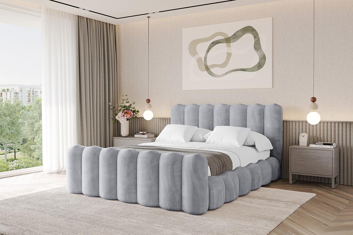 POLSTERBETT mit Bettkasten, Fußteil und Lattenrost, Bett mit Matratze H3/H4 - SORA-Z 180x200 Hellgrau - Hellgrau, Holzwerkstoff/Textil (180/200cm) - ALTDECOR