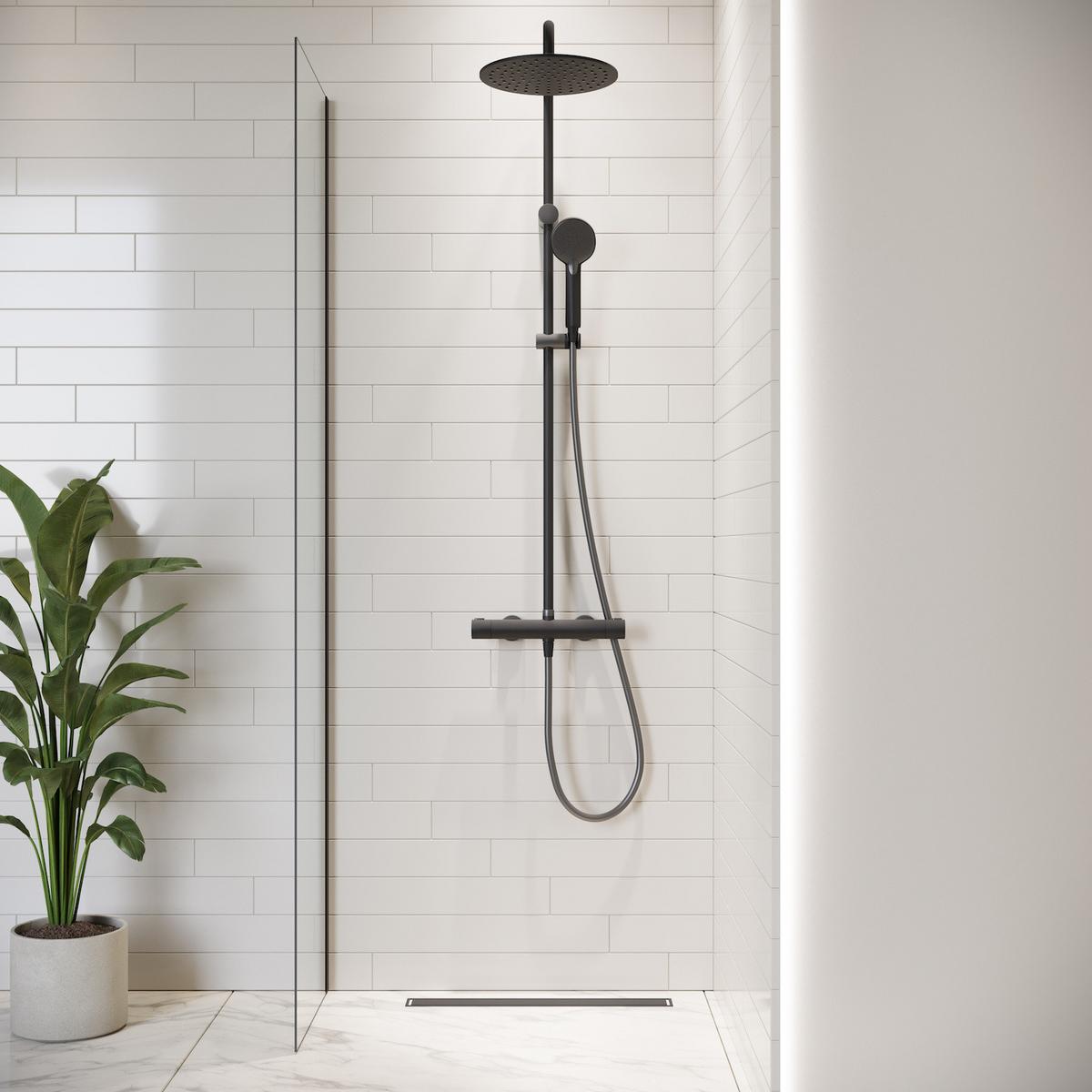 DUSCHWAND Florida - 40 x 200 cm - Schwarz - Walk-In Duschabtrennung aus Sicherheitsglas - Schwarz, Glas (40/200cm) - Badplaats