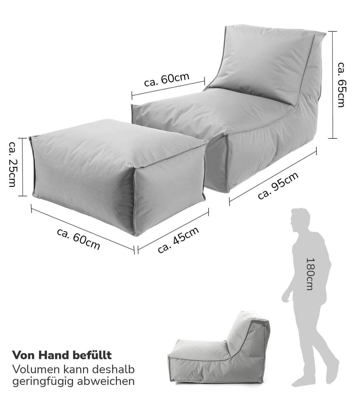 OUTDOOR SITZSACK mit Hocker und Hülle Der Sundowner - Grau, Textil (60/65/95cm) - Mokebo