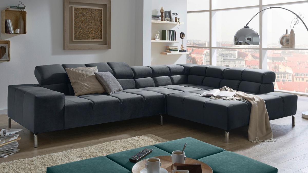 ECKSOFA NELSON Schwarz Velvet - Silberfarben/Schwarz, Textil (321/216cm) - KAWOLA