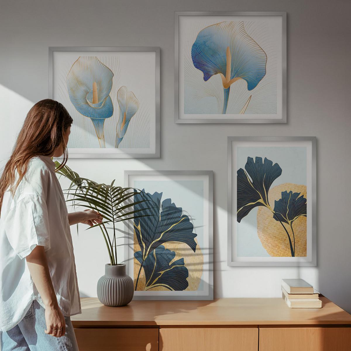 BILDER SET 4er Set - 50x50 cm & 40x60 cm Silberner Rahmen - Zitronenweinporträt Kahlo - Silberfarben, Kunststoff (50/50cm) - TULUP