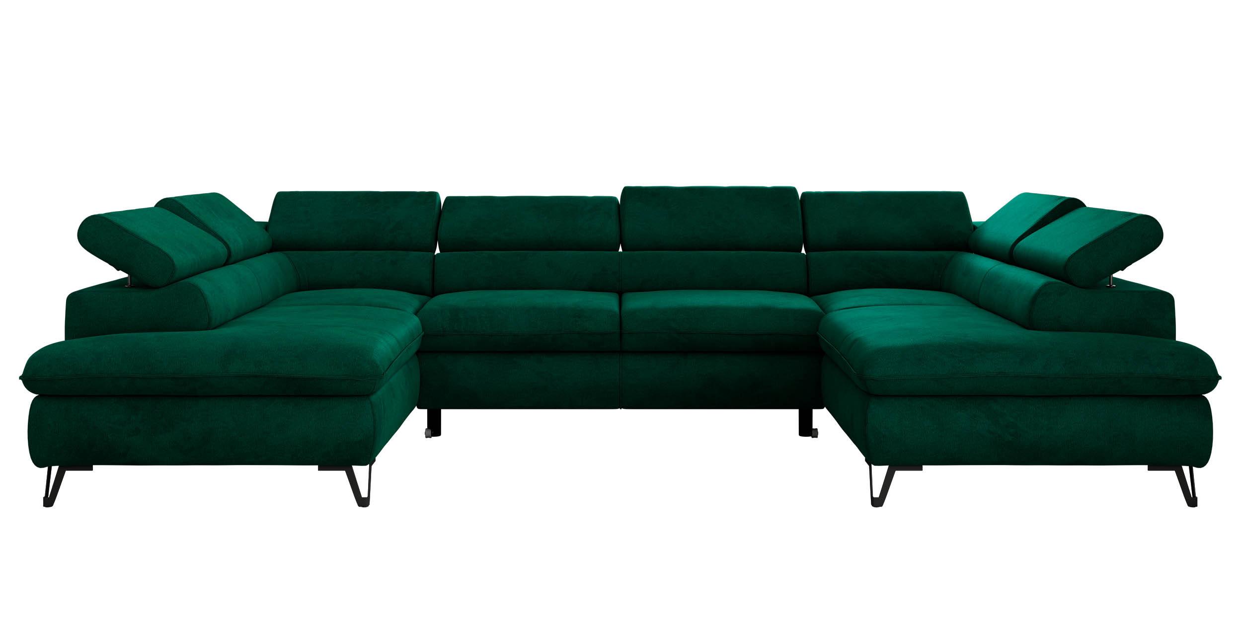 WOHNLANDSCHAFT PABLO U Velvet Dunkelgrün mit Topper T25 - Dunkelgrün/Schwarz, Textil/Metall (346/76/208cm) - MKS