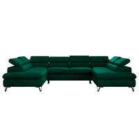 WOHNLANDSCHAFT PABLO U Velvet Dunkelgrün - Dunkelgrün/Schwarz, Textil/Metall (346/76/208cm) - MKS