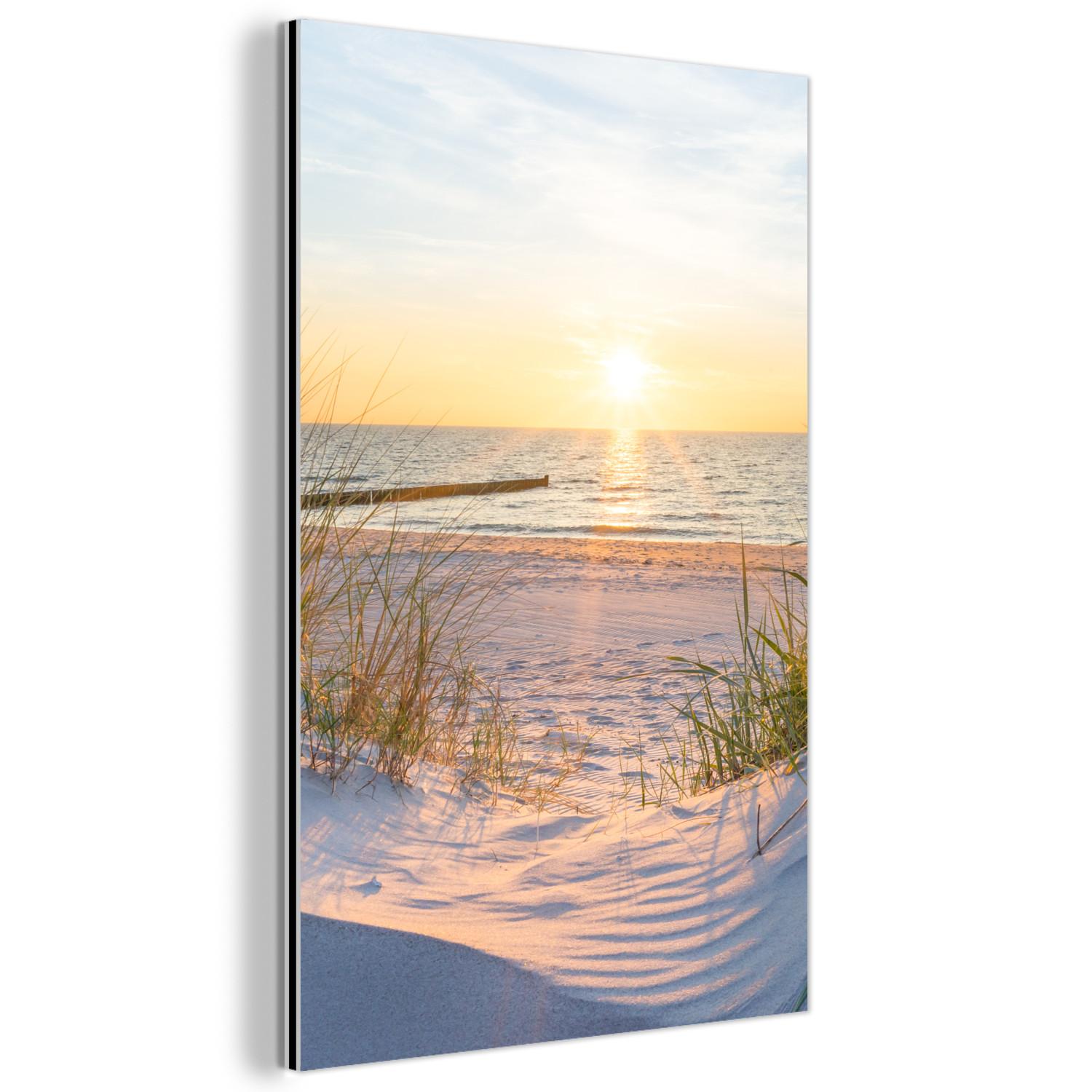 METALLBILD Strand - Sonne - Düne - Gras - Sand - Horizont 20x30 cm - Hellblau, Metall (20/30cm) - MuchoWow