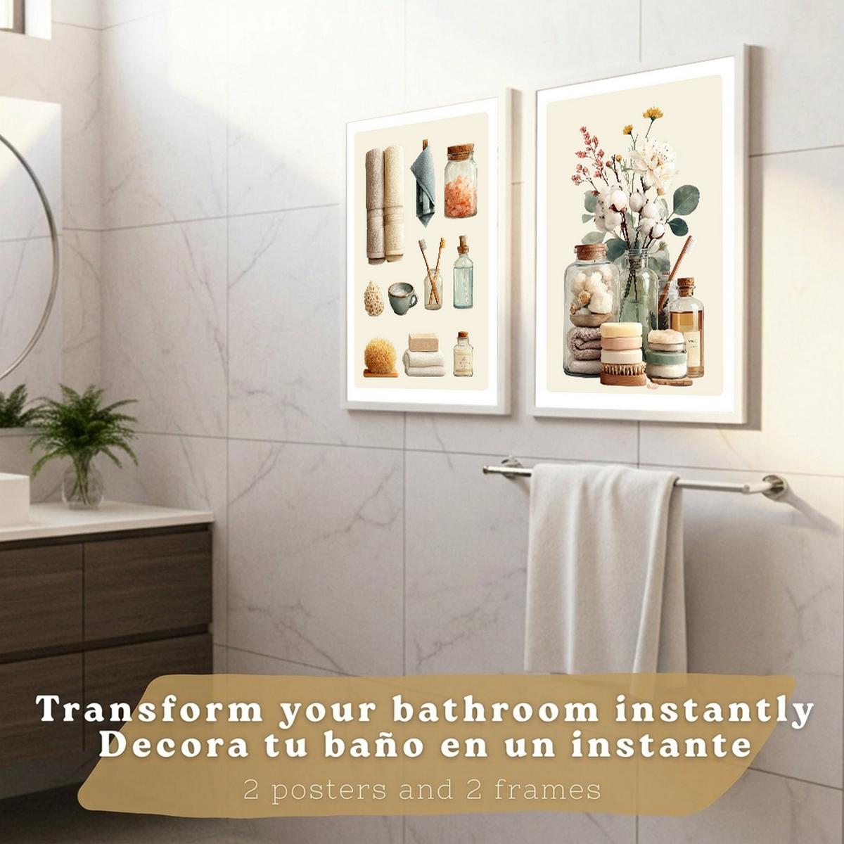 POSTER 2er-Set dekorative Kunstdrucke im Spa-Stil für, minimalistische Bilder mit Blumen Zen-Poster für entspannende Badezimmer- Weißer Rahmen A3 - Weiß, Papier (42/29.7/3cm) - Nacnic