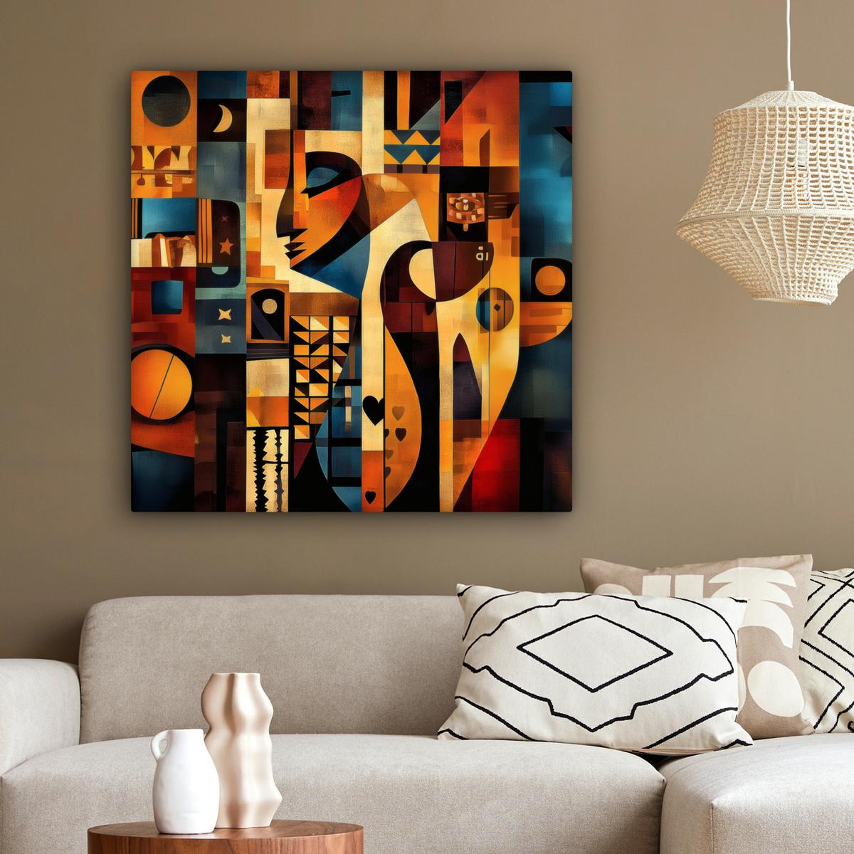 LEINWANDBILD Figuren - Abstrakt - Symbole Deko Groß 90x90 cm - Terracotta, Textil (90/90cm) - MuchoWow