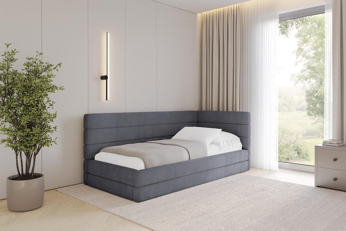 EINZELLBETT Jugendbett mit Bettkasten und Matratze H3/H4, Links - BEMY 100x200 Dunkelgrau - Dunkelgrau, Holzwerkstoff/Textil (100/200cm) - ALTDECOR