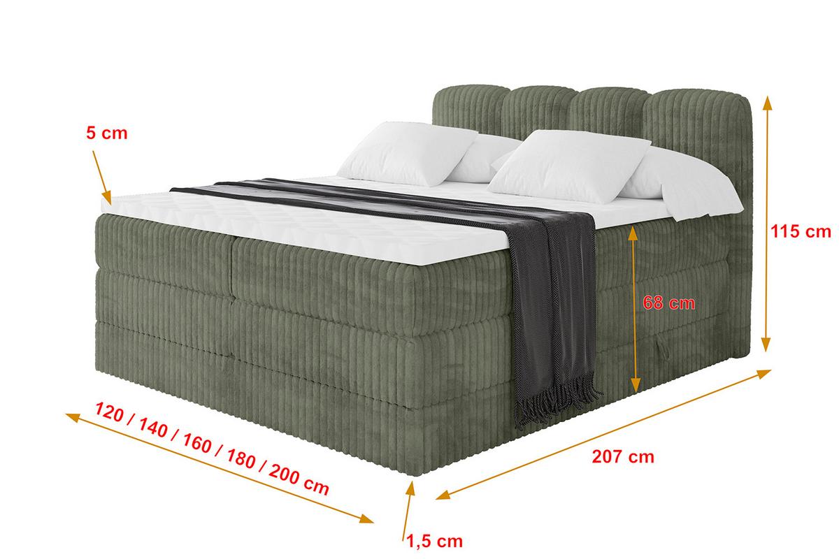 BOXBETT mit Matratze H3|H4 - NINA KING - 180x200 cm - Olive - Olivgrün, Holzwerkstoff (180/200cm) - ALTDECOR