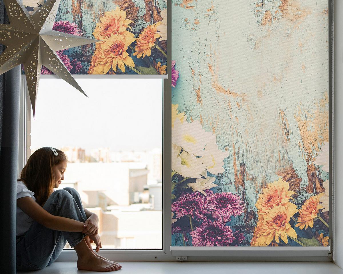 INNENROLLO - Fensterrollo - Rollo - 80x140 cm - Blumen auf blauem Hintergrund - Blau, Kunststoff (80/140/0.5cm) - TULUP