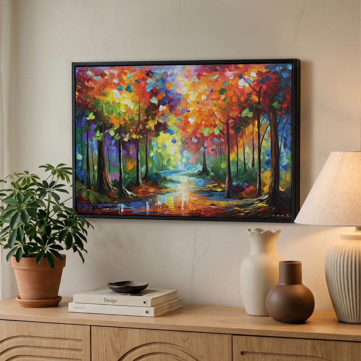 LEINWAND Bilder mit Rahmen - Landschaft - Wald - Farben - Natur - 60x40 - Multicolor, Textil (60/40cm) - MuchoWow