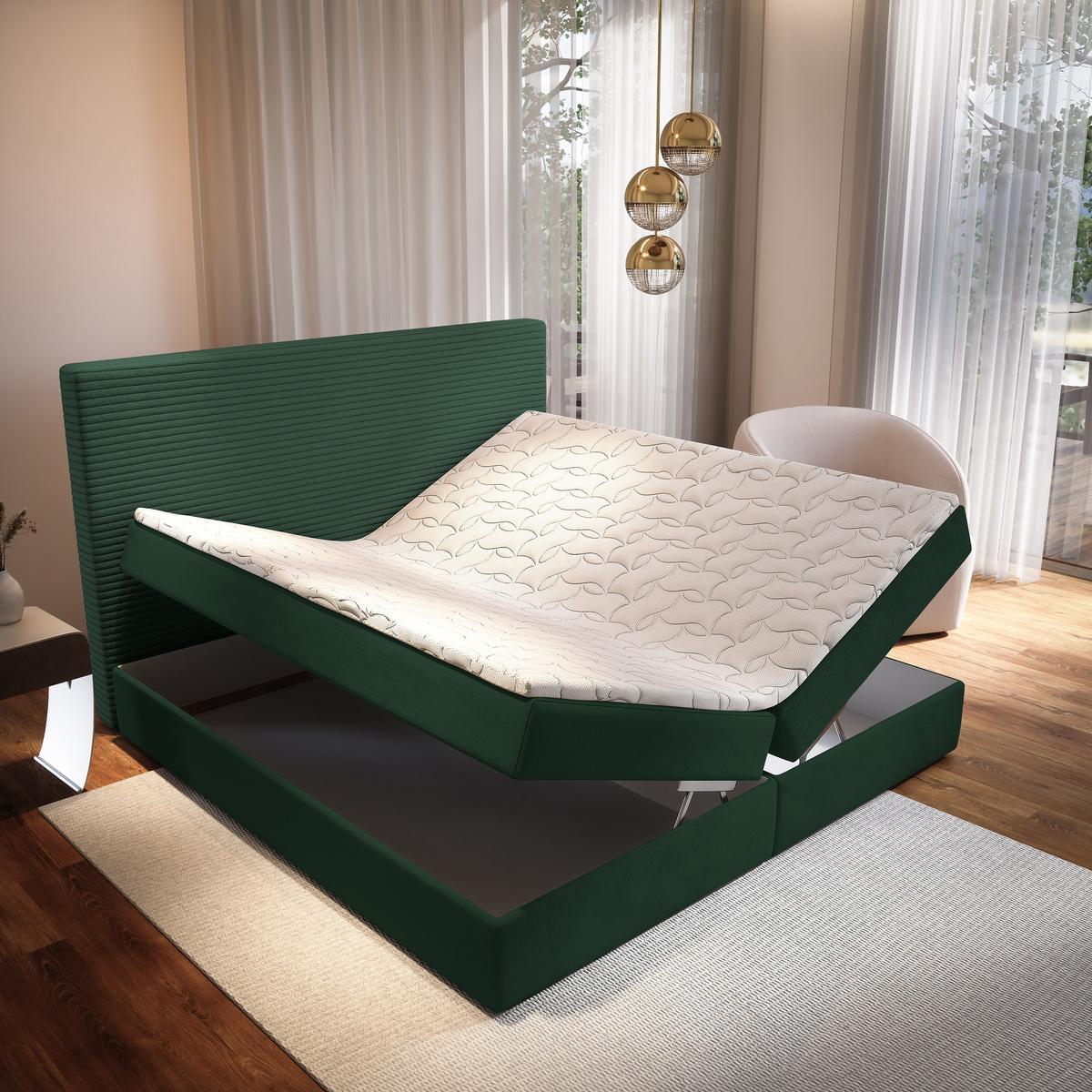 BOXBETT GIARRO 160x200 cm mit Matratze und Topper - Grün - Grün, Holz (160/200cm) - MASSENO