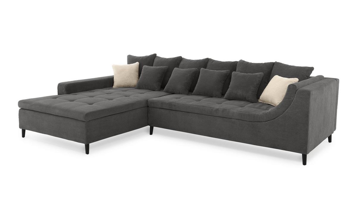 ECKSOFA mit dekorativen Steppungen und Rutschenlehne, seitenverkehrt montierbar B326/T213/H91 cm, Cord Dunkelgrau / 15222 - Dunkelgrau/Anthrazit, Textil/Metall (326/213cm) - luma-home