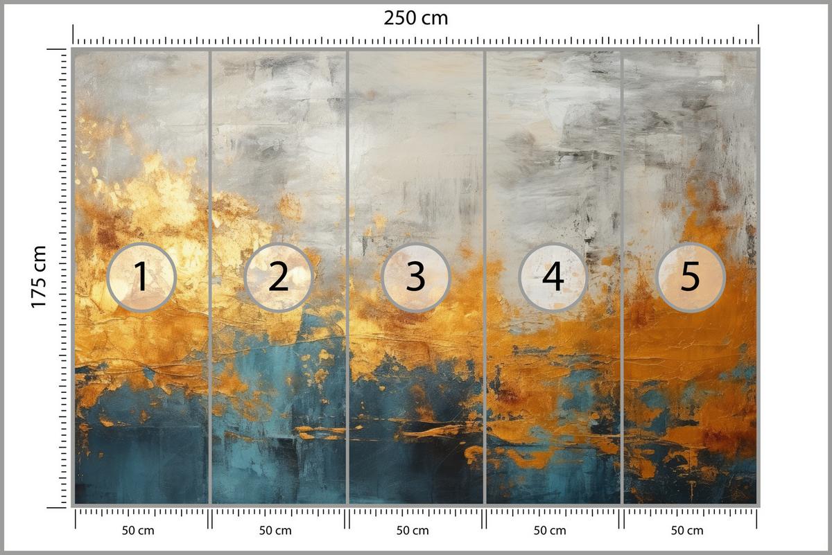 FOTOTAPETE für Badezimmer Abstrakter Beton Gold Mauer 250x175 - Türkis/Goldfarben, Papier (250/175cm) - Muralo