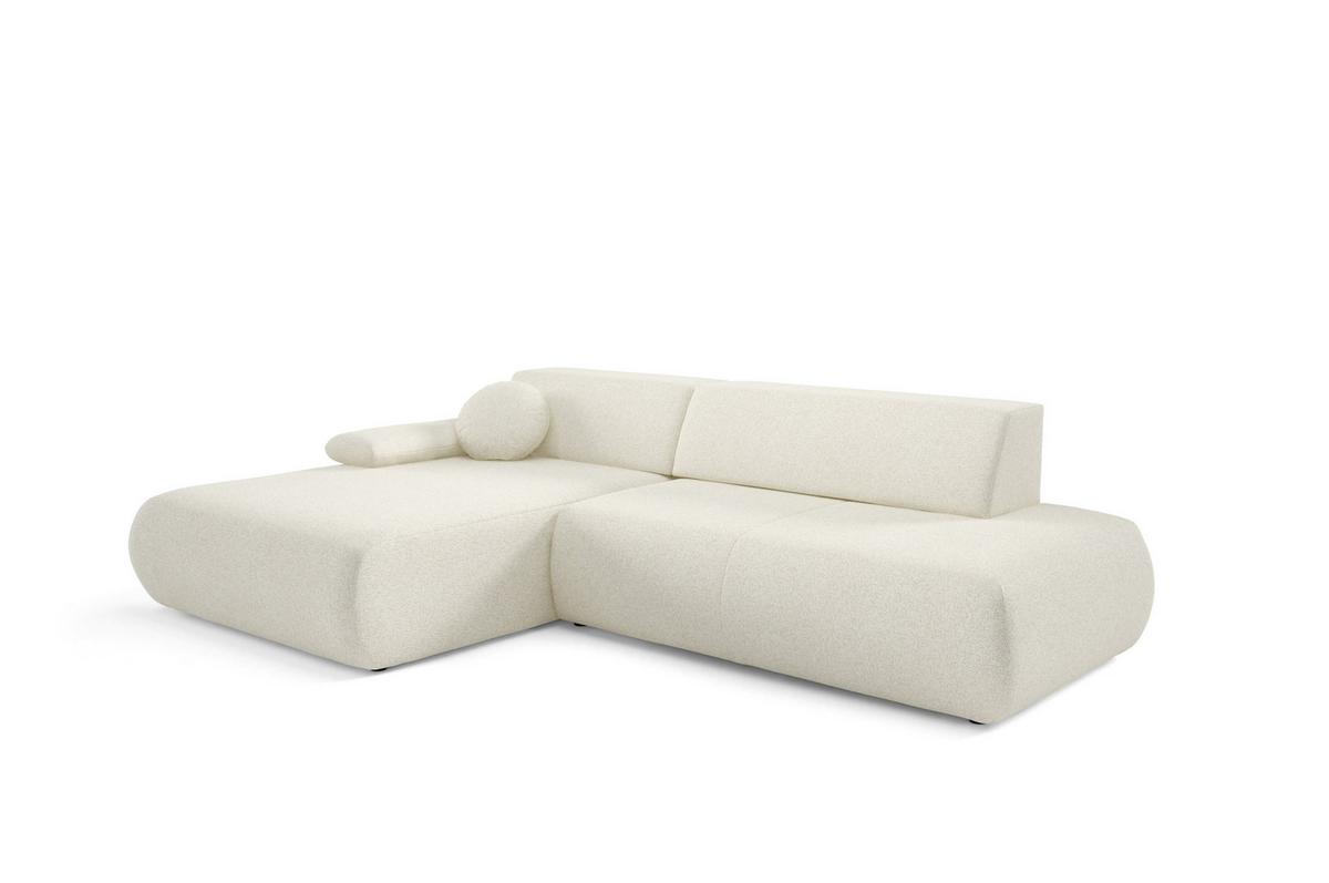 ECKSOFA DELTA L-S Creme Geflochtener Stoff mit Schlaffunktion - Creme, Holz (286/173.5cm) - MASSENO