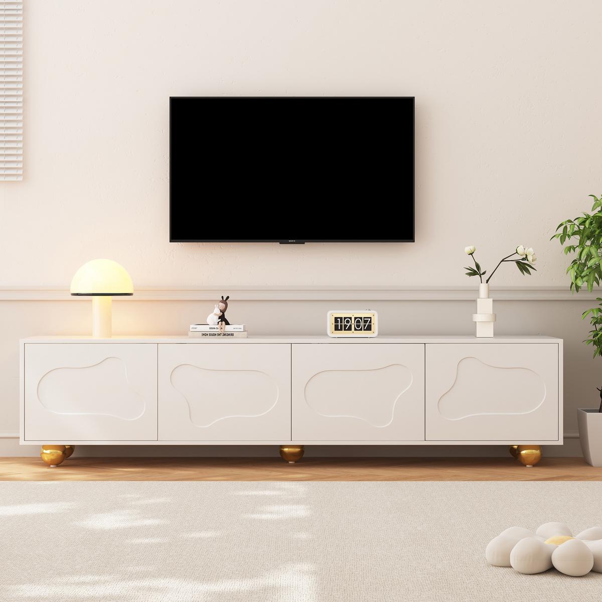 TV-LOWBOARD Lowboard Weiß Wolkenform 4 Türen für 75-Zoll TV 180cm - Weiß, Holzwerkstoff (180/45/40cm) - Urban Meuble