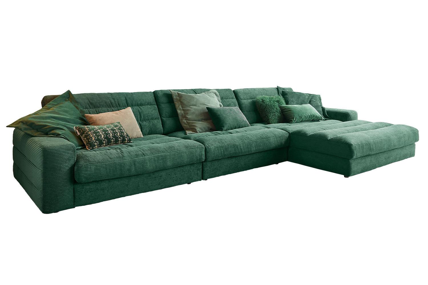 ECKSOFA XL LANA Smaragdgrün Cord - Smaragdgrün/Schwarz, Textil (416/205cm) - KAWOLA