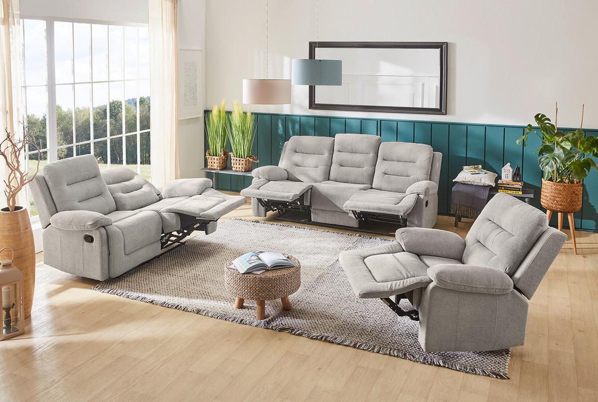 3-SITZER-RELAXSOFA Federkern, Liegefunktion verstellbar durch halbautomatische Relaxfunktion B220/T98/H103 cm, Chenille Grau / 15503 - Schwarz/Grau, Textil (220/103/98cm) - luma-home
