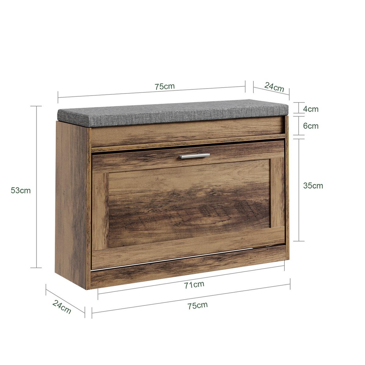 SCHUHBANK mit Sitzfläche schmal 75x24x53cm Braun - Braun, Holzwerkstoff (24/53/75cm) - SoBuy