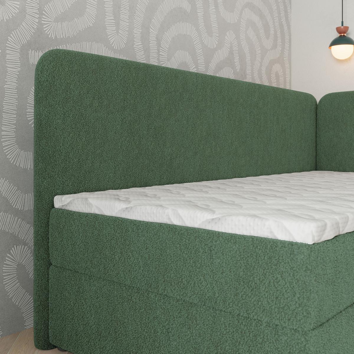 BOXBETT GINA 90x200 cm mit Matratze und Topper, H2+H3 - Grün - Grün, Holz (90/200cm) - MASSENO