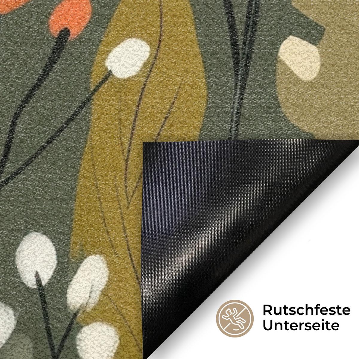 FUSSMATTE Blumen - Illustration - Grün Flurteppich 60x40 cm - Dunkelgrün, Kunststoff (60/0.4cm) - MuchoWow