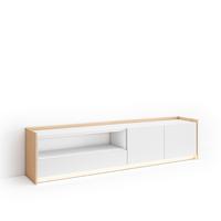 LOWBOARD, Weiß und Eiche, 207/37/50cm, mit Led - Weiß, Holzwerkstoff (207/50/37cm) - Skraut Home