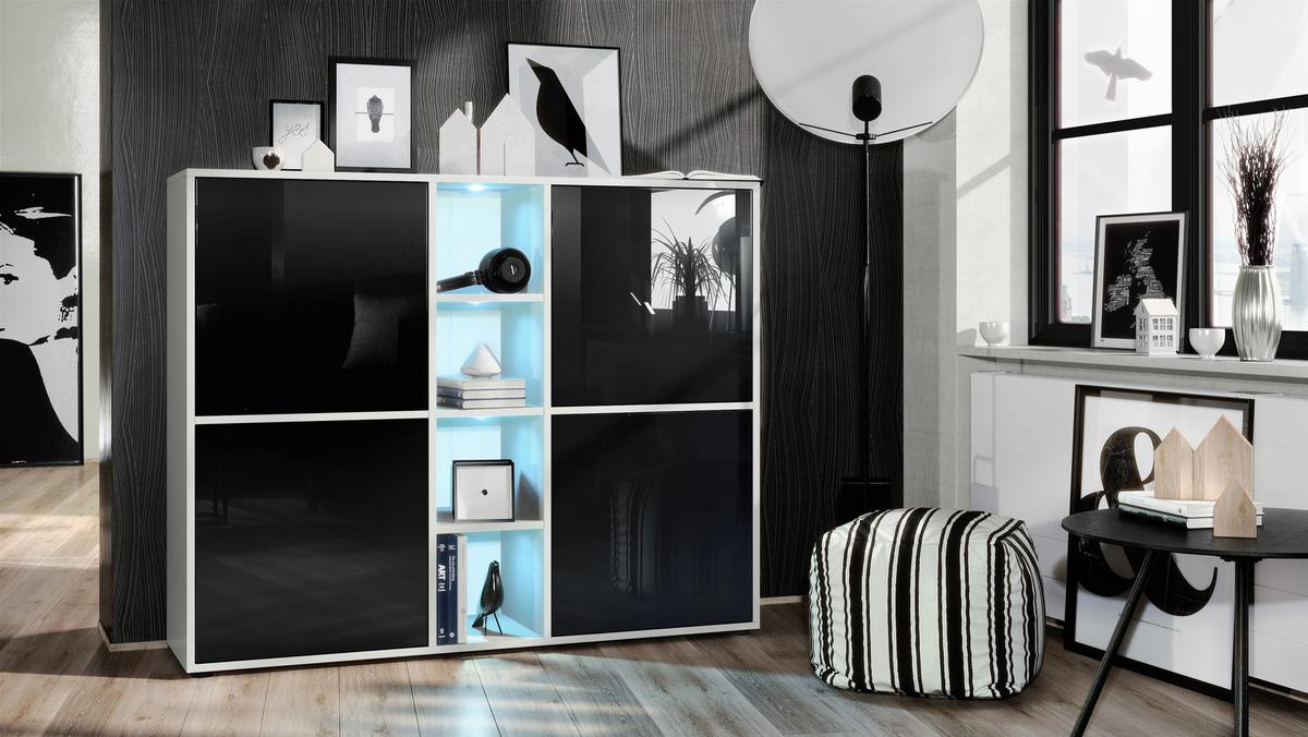 HIGHBOARD Cuba Türen in Schwarz Hochglanz - Schwarz Hochglanz, Holzwerkstoff (130.5/105.5/35.5cm) - Vladon
