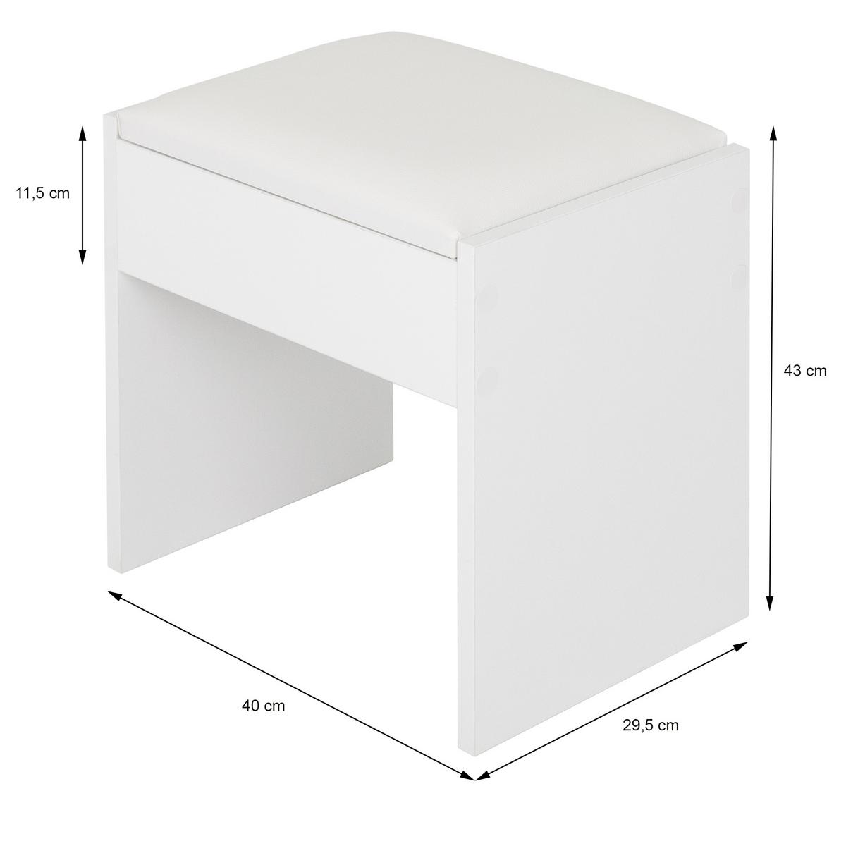 HOCKER Weiß 40x43x29,5 cm für Schminktisch - Weiß, Holzwerkstoff (29.5/43/40cm) - ECD-Germany