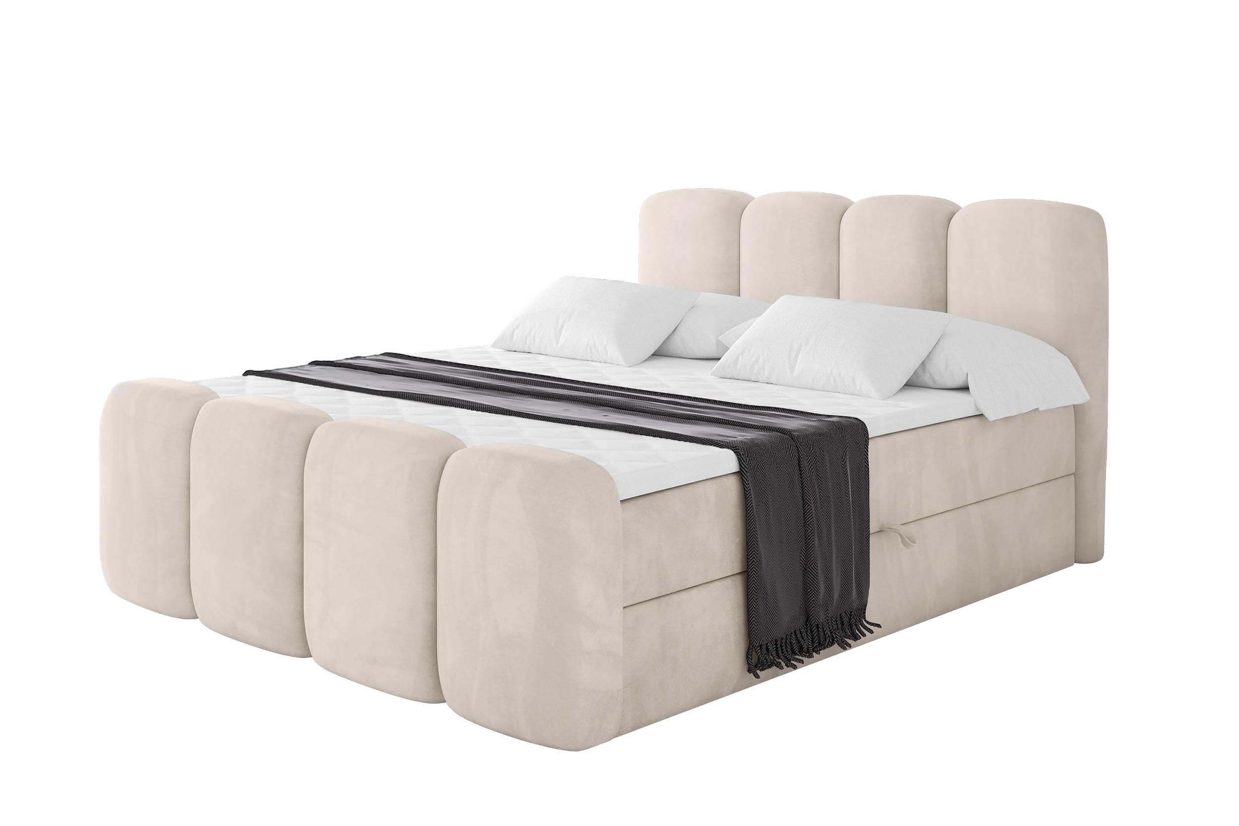 BOXBETT mit Matratze H4 - NINA-Z - 180x200 cm - Beige - Champagner, Holzwerkstoff (180/200cm) - ALTDECOR