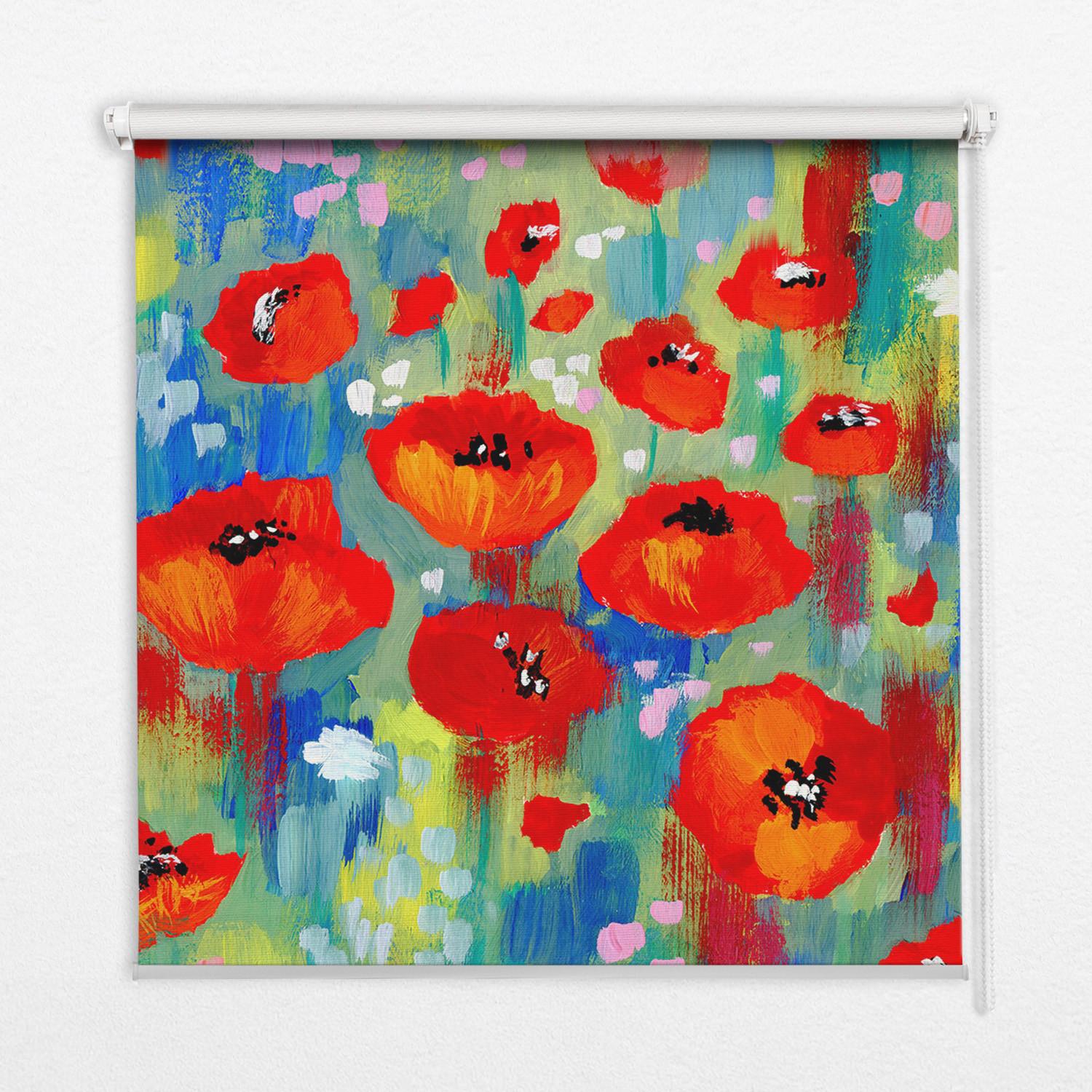 INNENROLLO - Fensterrollo - Rollo - 120x140 cm - Mohnwiese - Grün, Kunststoff (120/140/0.5cm) - TULUP